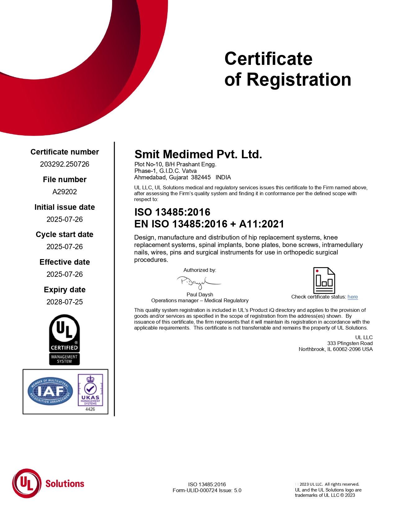 ISO 13485 Certificate- UL